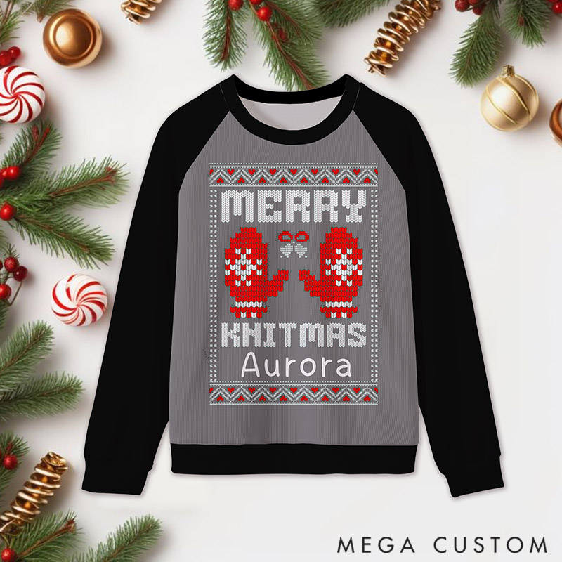 Personalizeds Ugly Sweater Merry Knitmas Gifts For Knitting Lover Custom Name