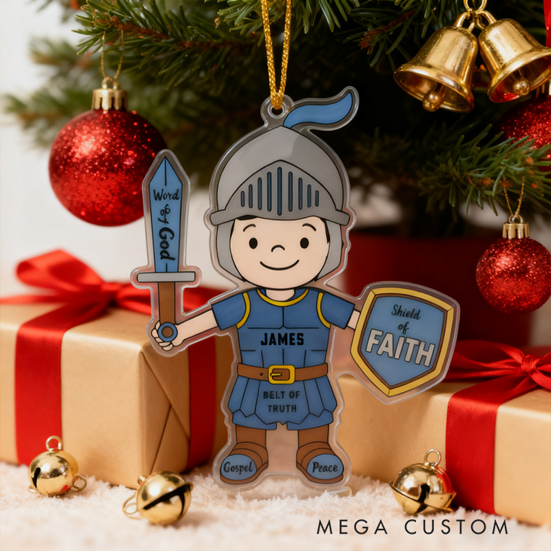 Personalized Armor Of God Acrylic Ornament with Name Holiday Tree Decor Christmas Keepsake Religious Christmas Gift for Boys