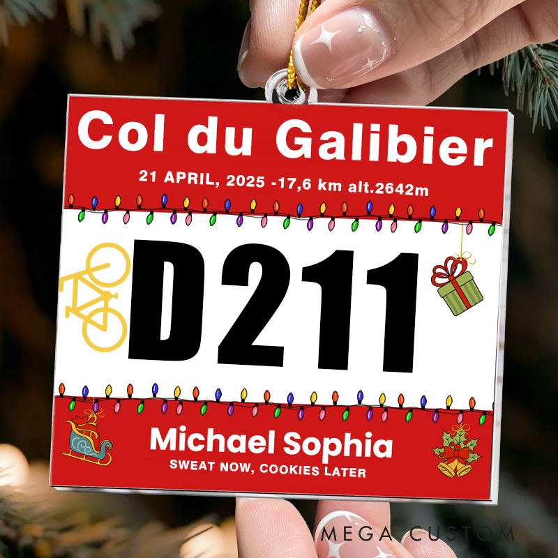 Personalized Cycling Acrylic Ornament Mountain Pass Lovers Race Bib Bicycle lovers Gift Biker Xmas Ornament for Racer Biker Cyclcing Lovers