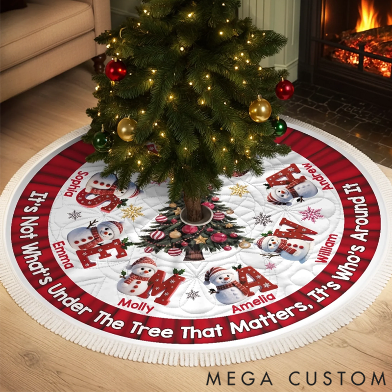Personalized Custom Snowman Tree Skirt - Personalized Christmas Birthday Gifts For Mom, Dad, Brother, Sister, Kids - Hearts Shine Together This Christmas