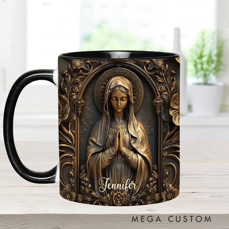 Personalized Vintage Virgin Mary Ceramic Mug with Name Religious Inspirational Gift Catholic Gift for Women