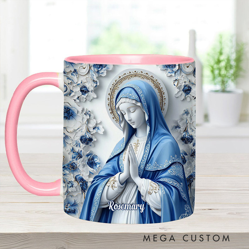 Personalized Believe Virgin Mary Ceramic Mug with Name Religious Inspirational Gift Catholic Gift for Women