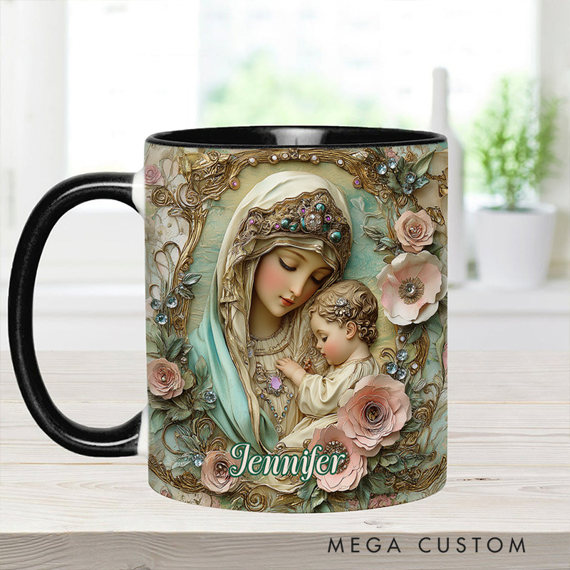Personalized Virgin Mary Baby Jesus Ceramic Mug with Name Religious Inspirational Gift Catholic Gift for Women
