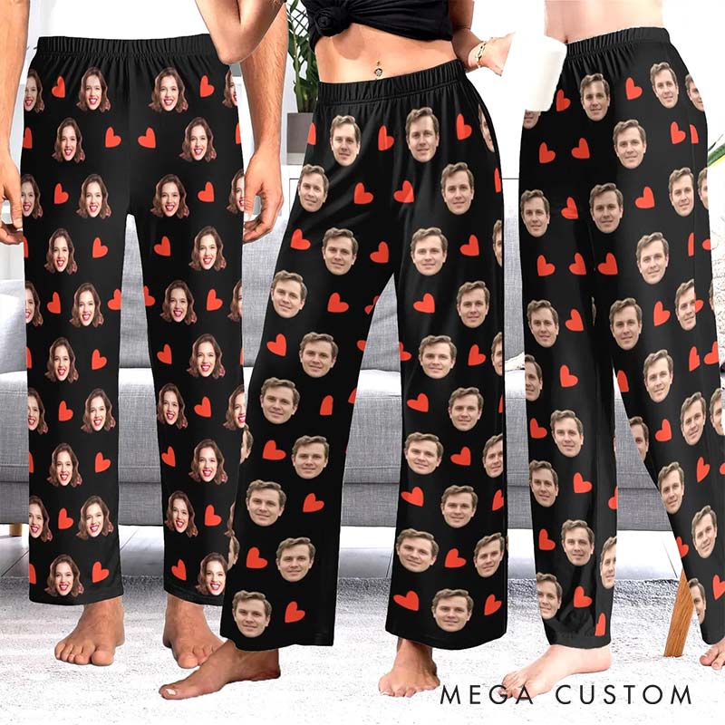 Personalized Faces Pajama Pants Matching Photo Pants Gift for Boyfriend for Girlfirend Anniversary Gift for Couple Gift for Husband Wife