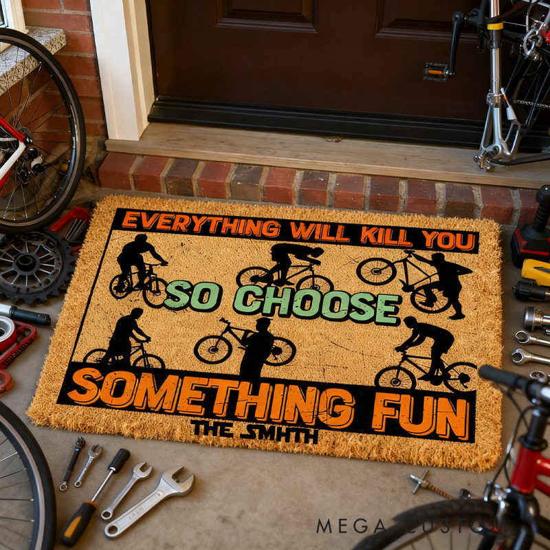 Personalized Cycling Adventure Doormat Mat Welcome Mat Road MTB Theme Design Custom Coir Doormat for Racer Biker Rider Cycling Riding Lovers