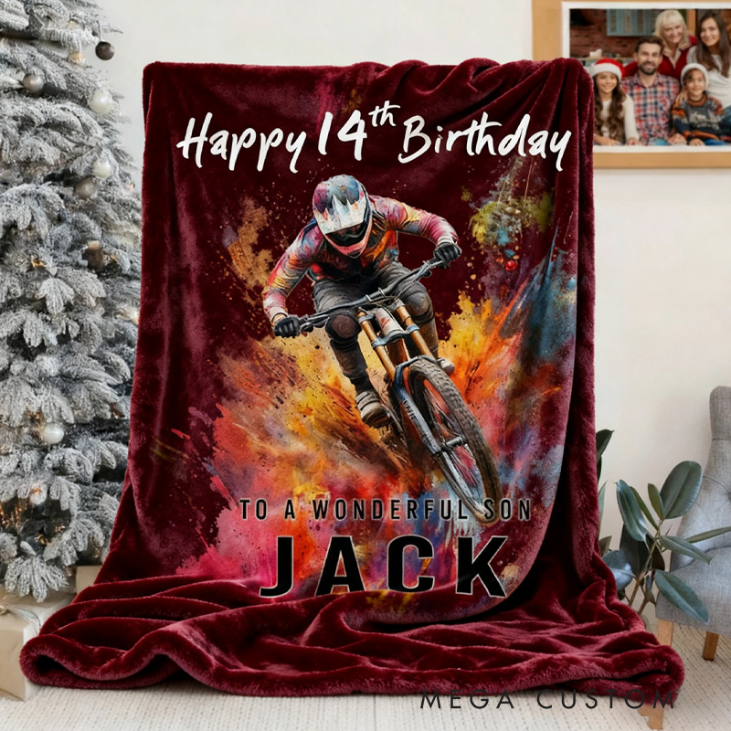 Personalized Colorful Mountain Biking Blanket Birthday Custom Mountain Biker Gift Soft Throw Blanket Mountain Bike Decor Bike Racing Birthday Cycling Gifts