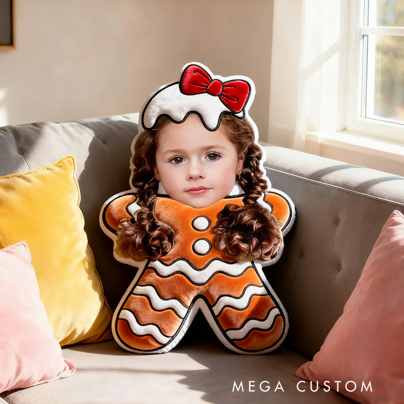 Personalized Gingerbread Photo Throw Pillow Graphic 3D Personalized Holiday Photo Craft and Festive Decor Christmas Pillow for Family 