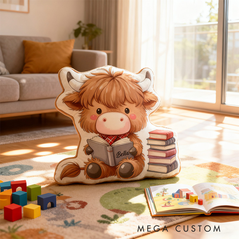 Personalized Reading Cow Throw Pillow Graphic 3D Print Animal Pillow with Name for Kids Boys Girls Christmas Gifts Birthday Gift