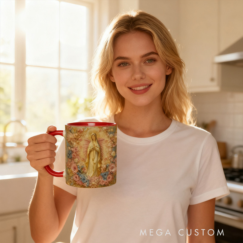 Personalized Virgin Mary Ceramic Mug with Name Religious Inspirational Gift Faith Gift Catholic Gift for Women