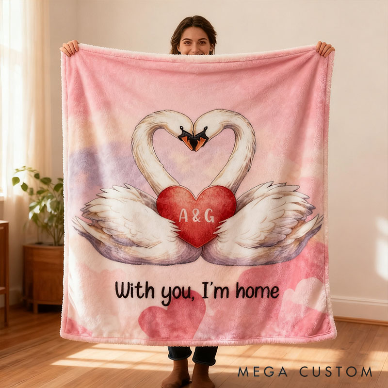 Personalized Cartoon Couple Swans in Love Pillow Custom Newlyweds Name Swans Heart Pillow Valentine's Day Gift for Husband Wife Boyfriend Girlfriend