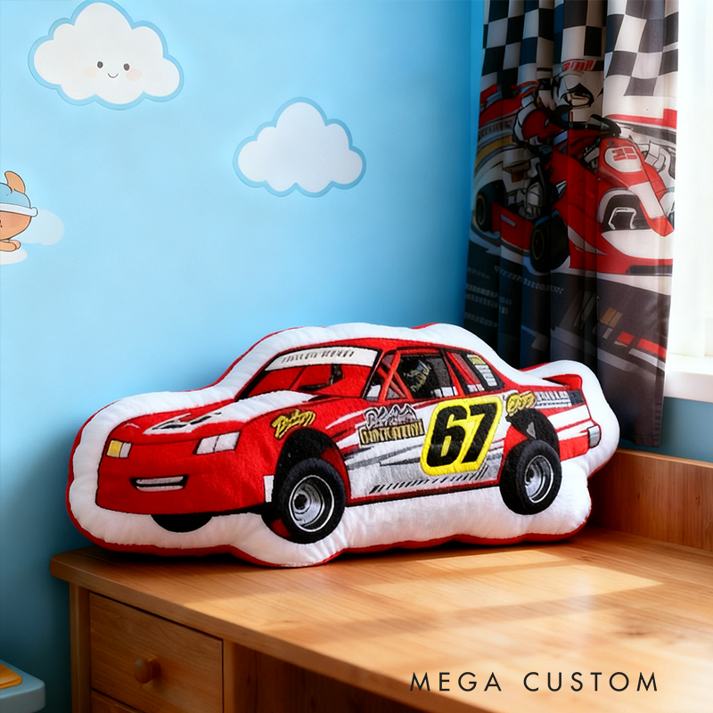 Personalized Race Car Pillow Custom Photo Shaped Cushion Gift for Racers and Car Lovers