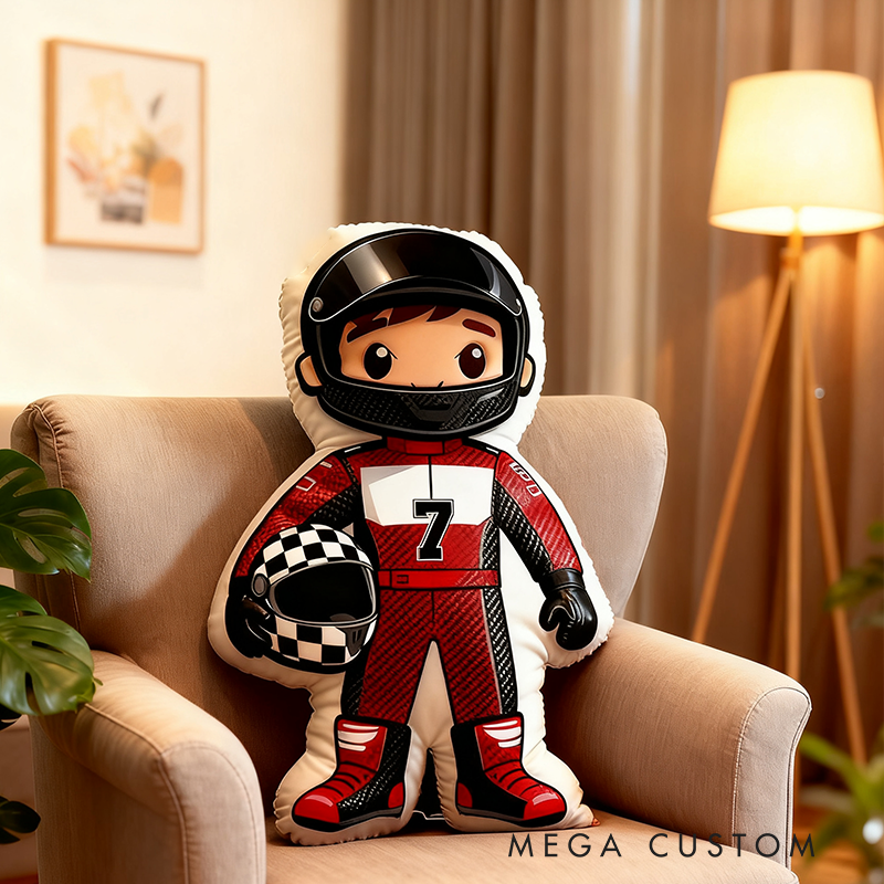 Personalized Racer Pillow Custom Number Racing Driver Shaped Cushion  Graphic 3D Print Gift for Motorsport and Racing Lovers