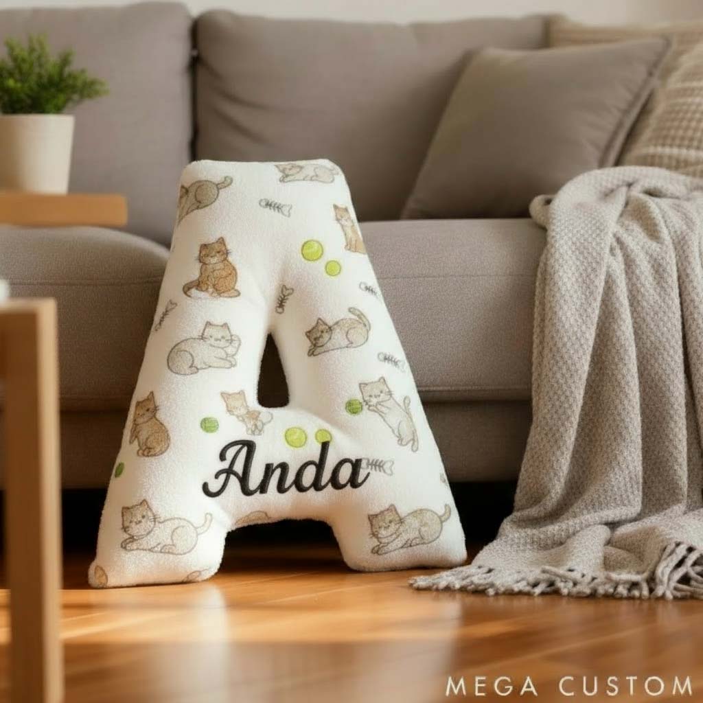Personalized Cat Lover Cute Cat Letter Pillow Graphic 3D Print Pillow