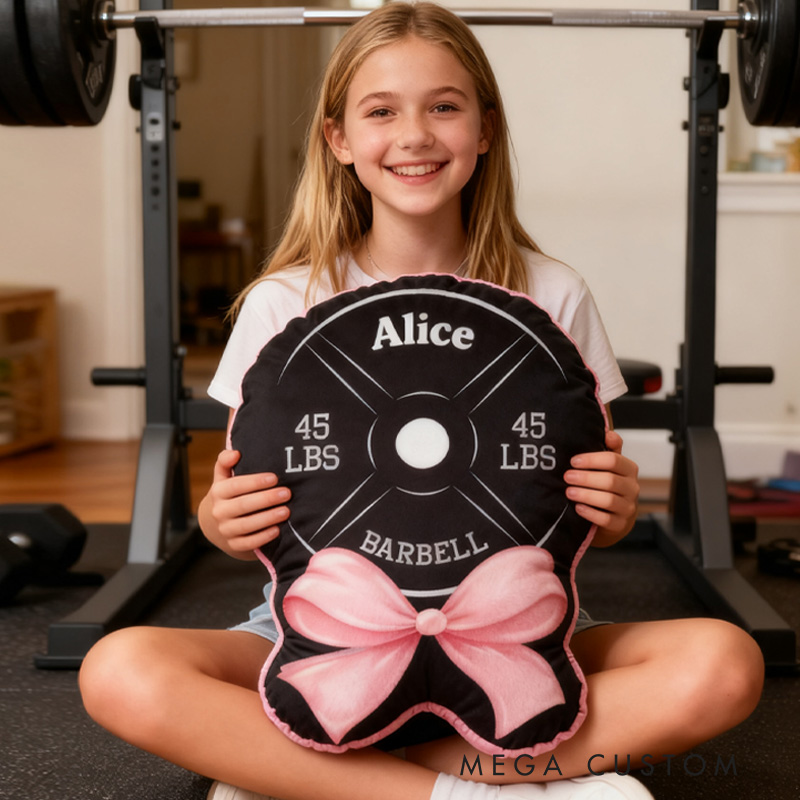 Personalized Gym Princess Bow Pillow Graphic 3D Print Gym Christmas Gift Ideas 45lb Plate Fitness Workout Pillow Comfortable Christmas Decor for Gym Lovers