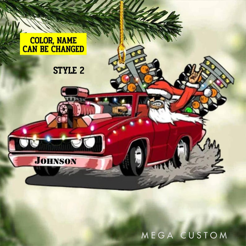 Personalized Drag Racing Ornament Custom Name and Color Hot Rod Christmas Decoration Gift for Car Enthusiasts and Racing Lovers