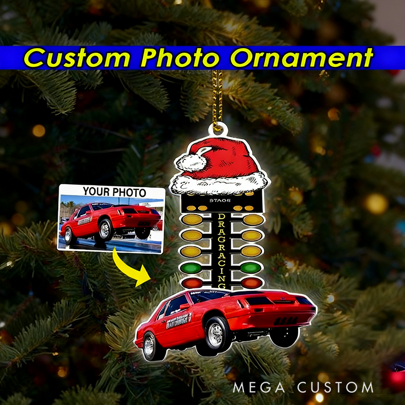 Personalized Drag Racing Tree Ornament Custom Photo Christmas Decoration Acrylic Holiday Gift for Car Lovers and Racers