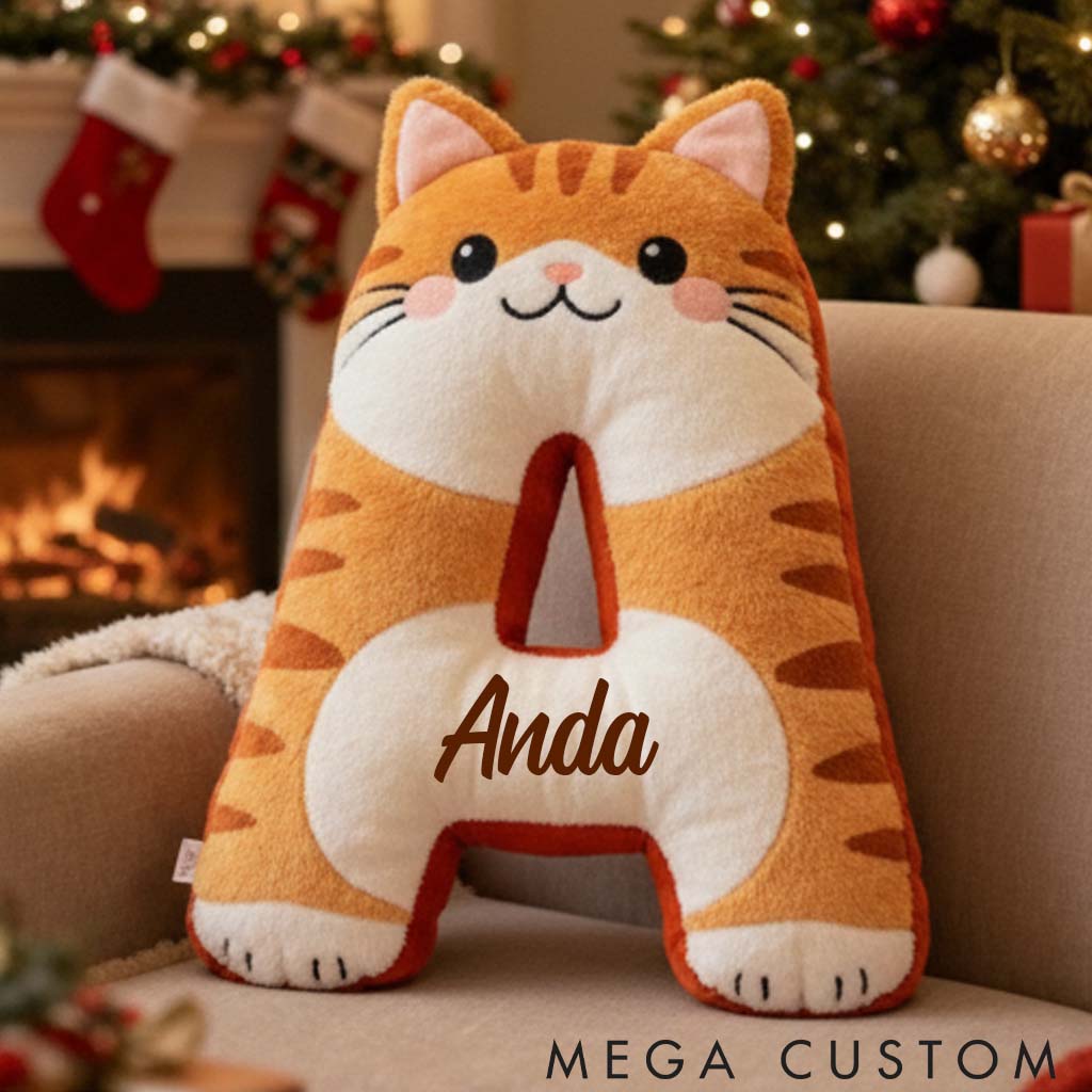 Personalized Cat Lover Cute Orange Tabby Cat Letter Pillow Graphic 3D Print Pillow
