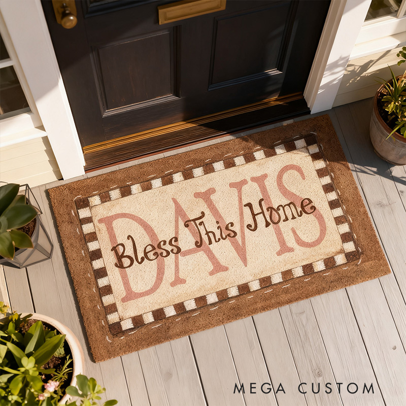 Personalized Bless this Home Doormat with Family Name Non-Slip Durable Front Door Decor Religious Gift for Faithful Family