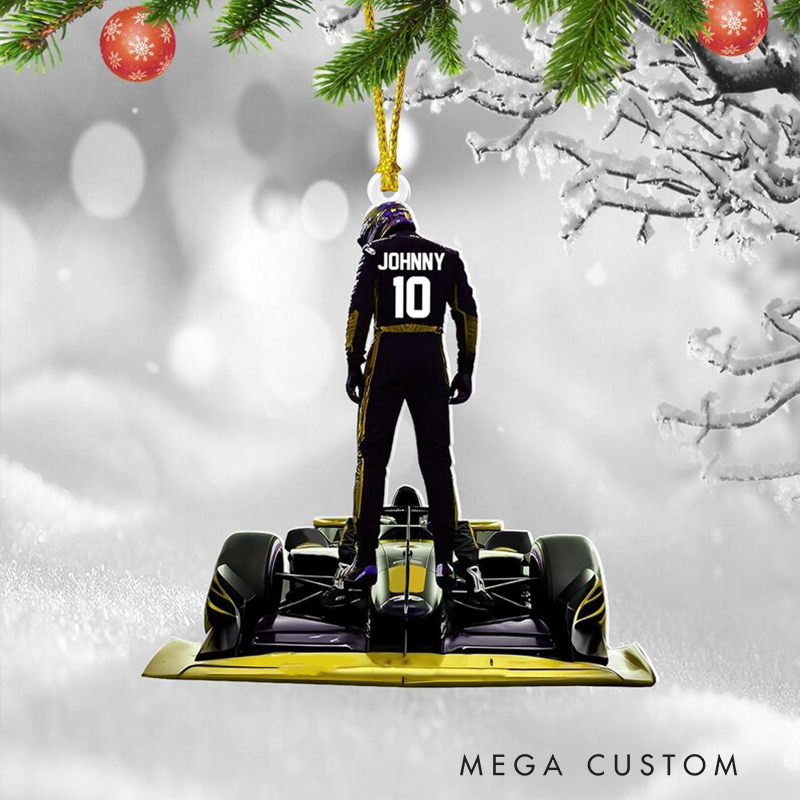 Personalized Race Car Ornament Custom Name and Number Christmas Tree Decoration Gift for Racers and Car Enthusiasts