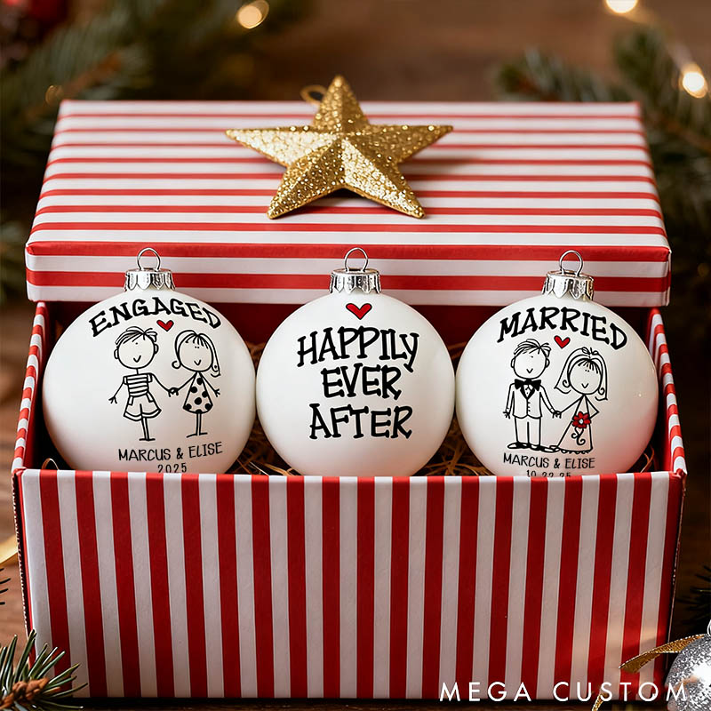 Personalized Mr and Mrs Married Engaged Matching Christmas Ball Ornament Custom Newlyweds Name Hand-Painted Xmas Ball First Christmas Gift for Him Her