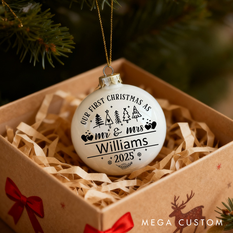 Personalized Our First Christmas as Mr. & Mrs. Ornament 2025 Christmas Gift Bulb Newlyweds 1st Christmas Tree Decor