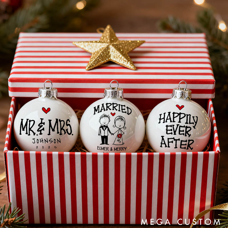 Personalized Mr and Mrs Married Matching Christmas Ball Ornament Newlyweds Name Date Hand-Painted Xmas Ball First Christmas Gift for Him Her