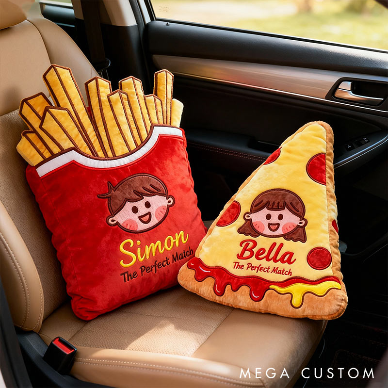 Personalized Cheese Pizza Girl and Crispy Fries Boy Pillow with Name Custom Couple Cushion Gift for Girl Christmas Gift for Girlfriend Boyfriend Wife