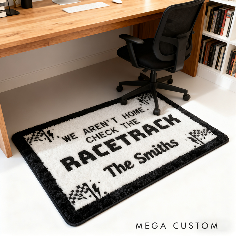 Personalized Racer Family Doormat Custom Name We Are not Home Check the Racetrack Welcome Mat for Car Lovers and Motorsport Fans