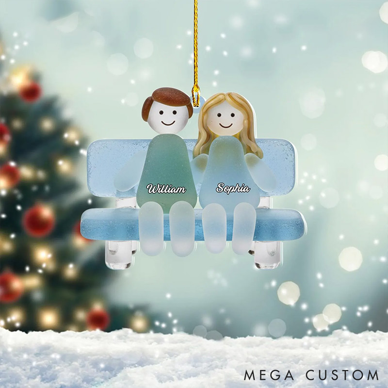 Personalized Sea Glass-Style Couple Chrismas 2D Flag Couple Swing Design Ornament Chrismas Decoration with Names Chrismas Gift for Husband Wife