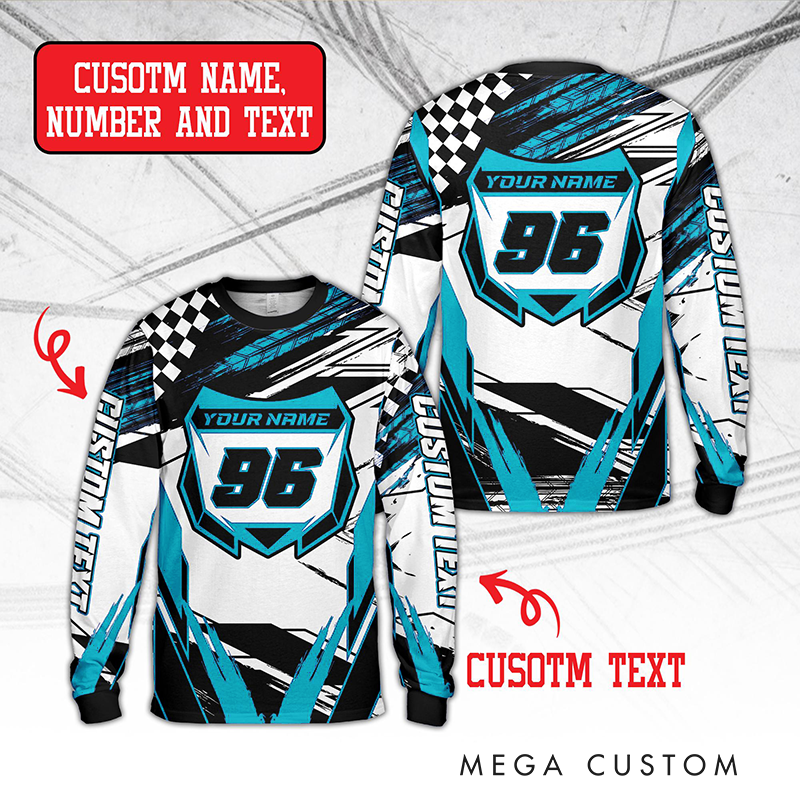 Personalized Dirt Bike Long Sleeve Shirt Custom Rider's Name Number Plate Shirt Gift for Motocross Riders