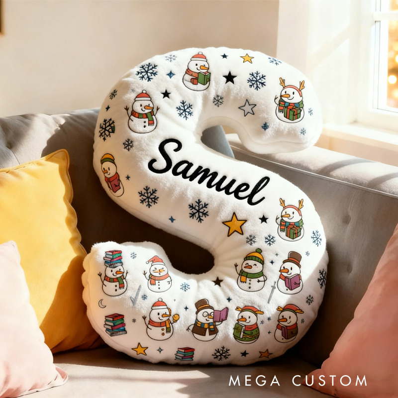 Personalized Snowman Reading Book Throw Pillow Graphic 3D Cozy Bookish Pillow with Name for Bookworm Librarian Christmas Throw Pillow Bookish Gift