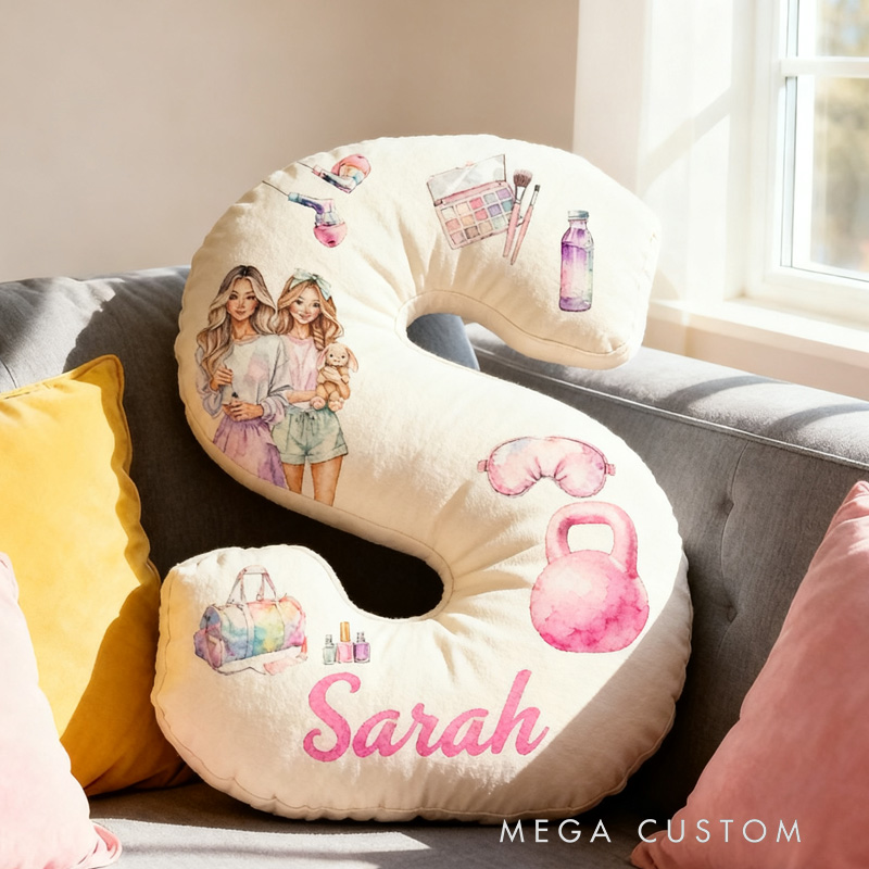 Personalized Fitness Girls Letter Pillow Graphic 3D Print Pajama Party Funny Letter Pillow Name Pillow Girly Health and Gym Fitness Lovers Illustrations