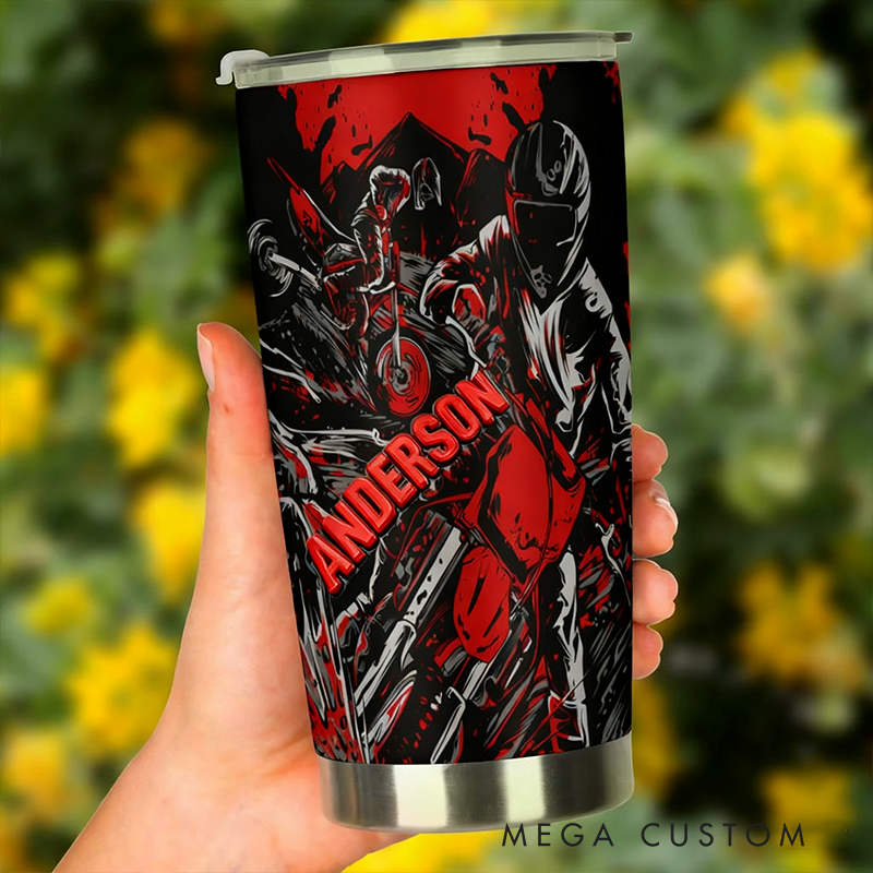 Personalized Motorbiker Tumbler Custom Name Stainless Steel Travel Mug Gift for Motorcyclists and Motorcycle Enthusiasts
