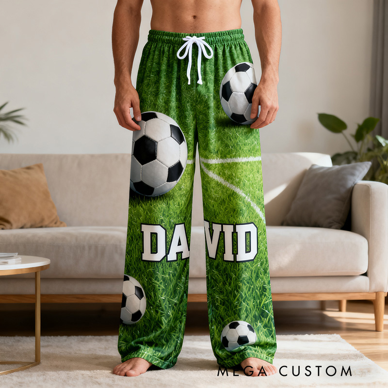 Personalized Soccer Pajama Pants with Custom Name and Field Design