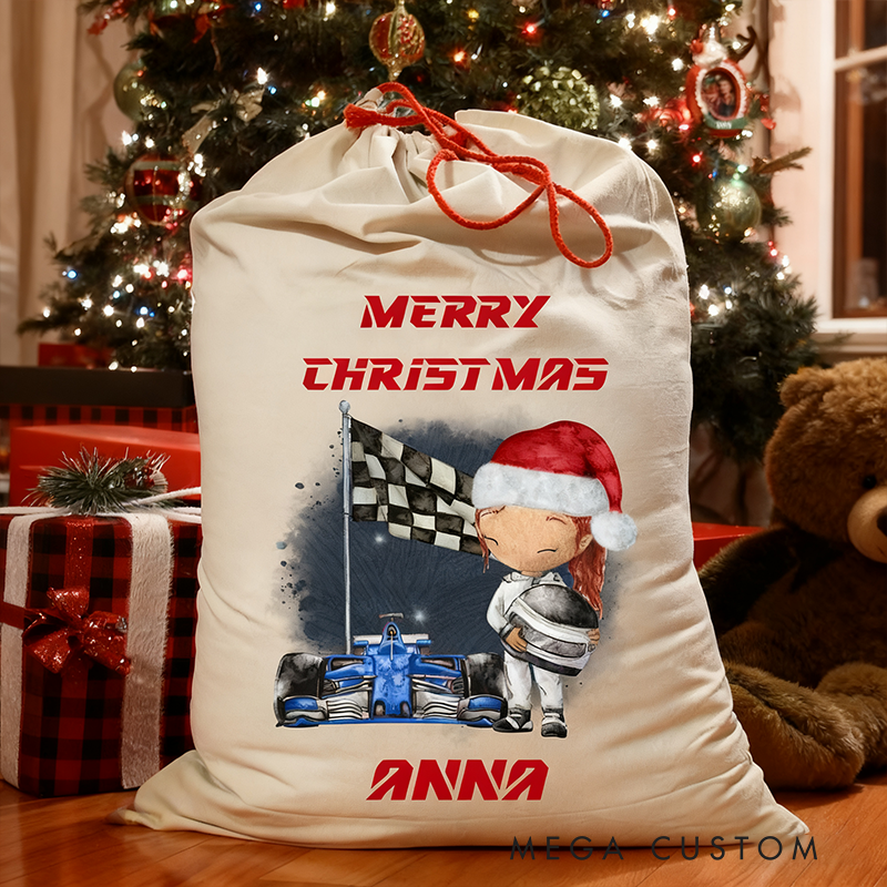Personalized Racing Christmas Gift Sack Custom Name and Style Race Car Santa Bag for Motorsport Fans