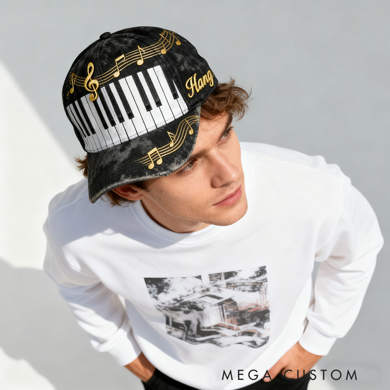 Personalized Graphic 3D Print Piano Baseball Cap with Your Name for Music Lover Perfect Gift for Birthday Holiday Concert Christmas