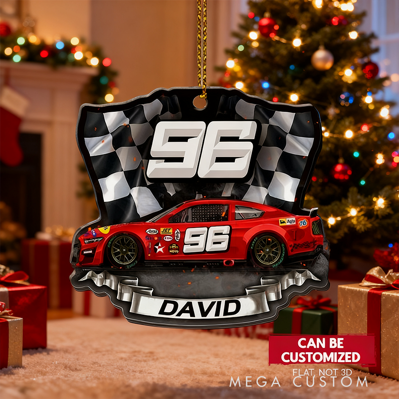 Personalized Racing Car Christmas Ornament Custom Name and Number Xmas Gift for Racers and Motorsport Fans