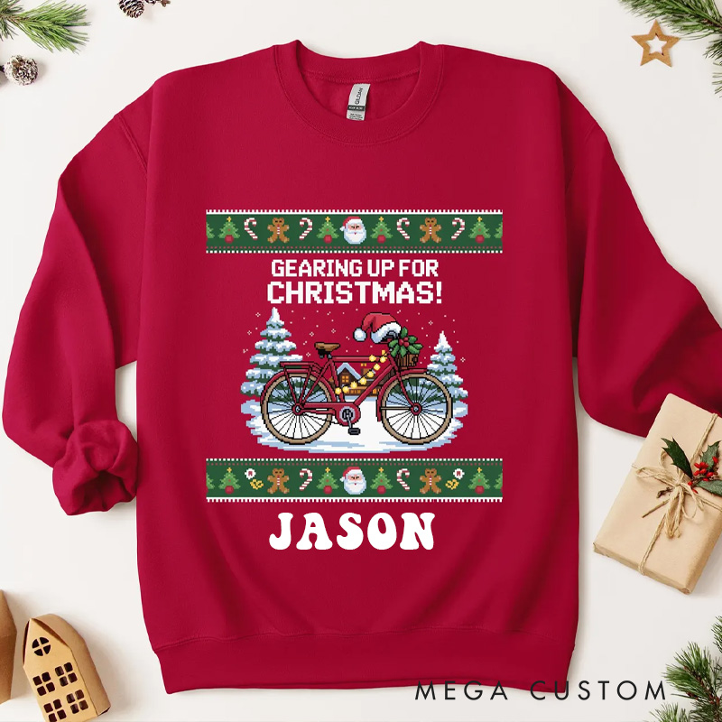 Personalized Bicycle Classic Christmas Jumper Sweatshirt Funny Biking Holiday Sweater with Name Sweatshirts Gift for Rider Friends Cycling Riding Lovers