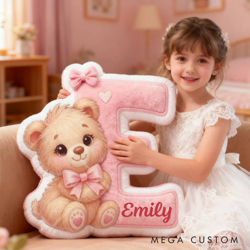 Personalized Girlfriend Graphic 3D Print Heart Bear 26 Letter Pillow Custom Wife Valentine's Day Cushion Anniversary Gift for Her Christmas Gift