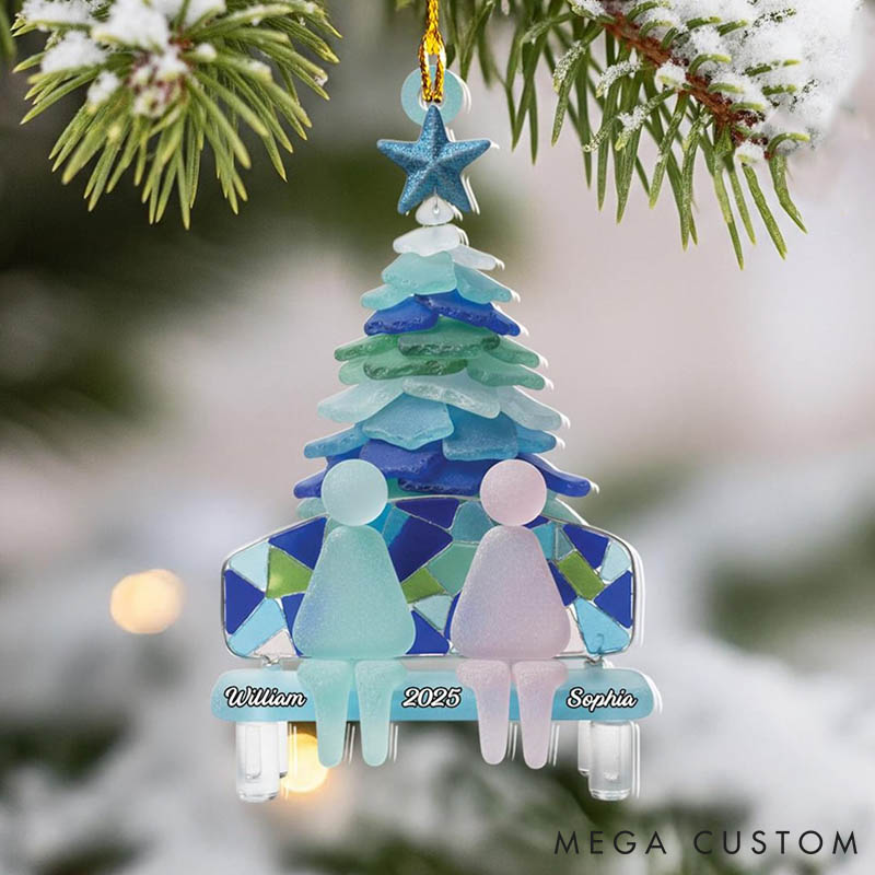 Personalized Couple Sea Glass Effect 2D Flat Printed Crystal Acrylic Christmas Ornament Custom Newlywed Xmas Tree Ornament Our First Christmas Gift