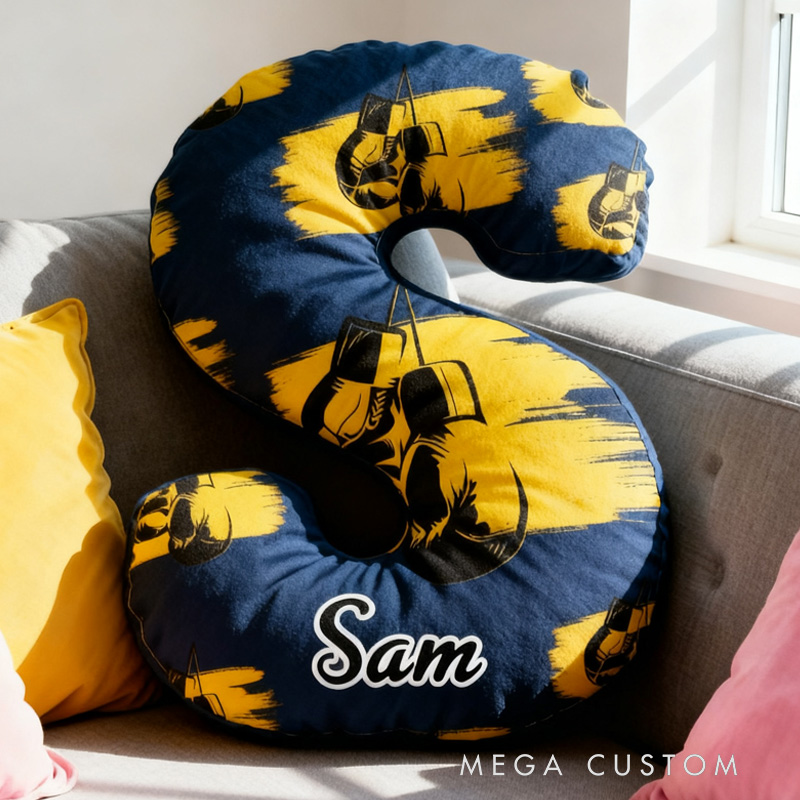 Personalized Letter Pillow Graphic 3D Print Multicolour Boxing Gloves Funny Letter Pillow Custom Name Pillow Comfortable Christmas Decor for Gym Lovers