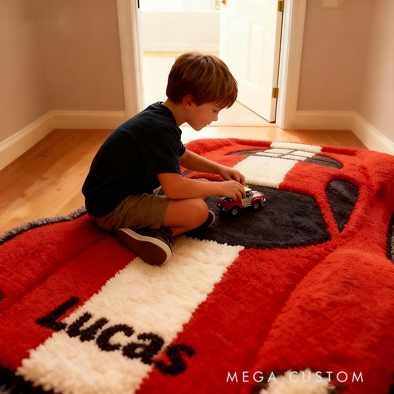 Personalized Car Shaped Racing Rug Custom Name Sports Car Doormat for Racers Room and Racing Lovers