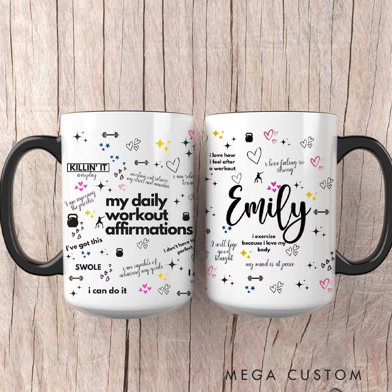 Personalized Work Out Affirmations Mug Work Out Affirmations Ceramic Mug Fitness Trainer Gifts Fitness Coach Coffee Cup Gym Rat Gifts for Fitness Enthusiasts Bodybuilders and Gym Lovers