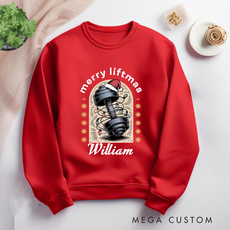 Personalized Merry Liftmas Sweatshirt Funny Fitness Christmas Gym Sweater Holiday Workout Gift for Weightlifters and Gym Lovers