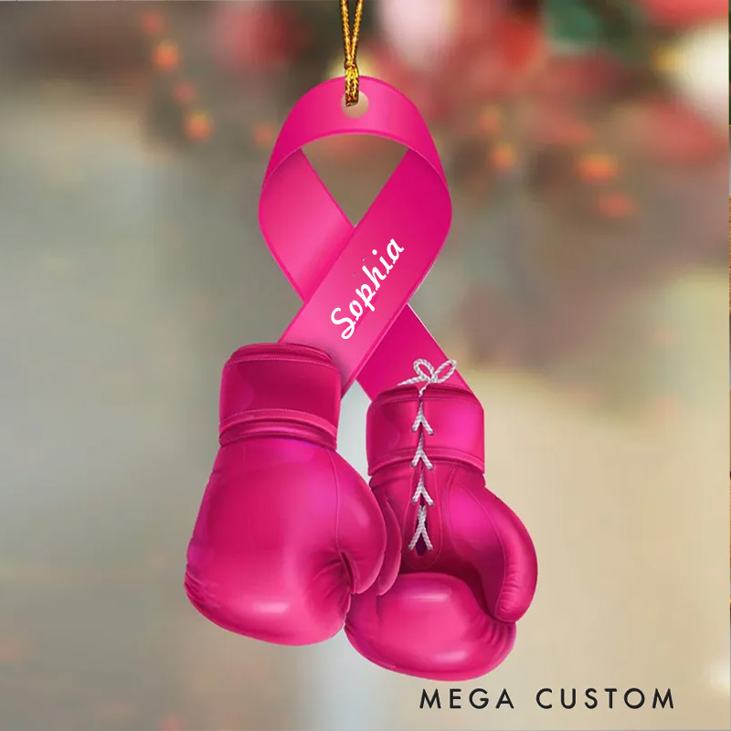 Personalized Breast Cancer Christmas Ornament for Fitness Lovers Gym Lovers Boxing