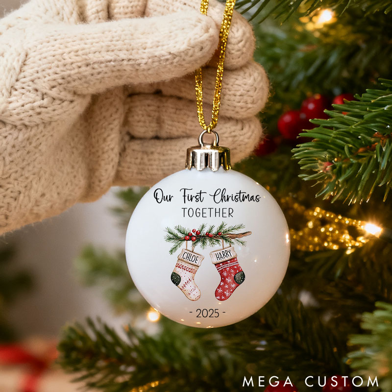 Personalized Couple Our First Christmas Together Ball Ornament Custom Newlyweds Christmas Stocking Christmas Ornament Christmas Gift for Him Her