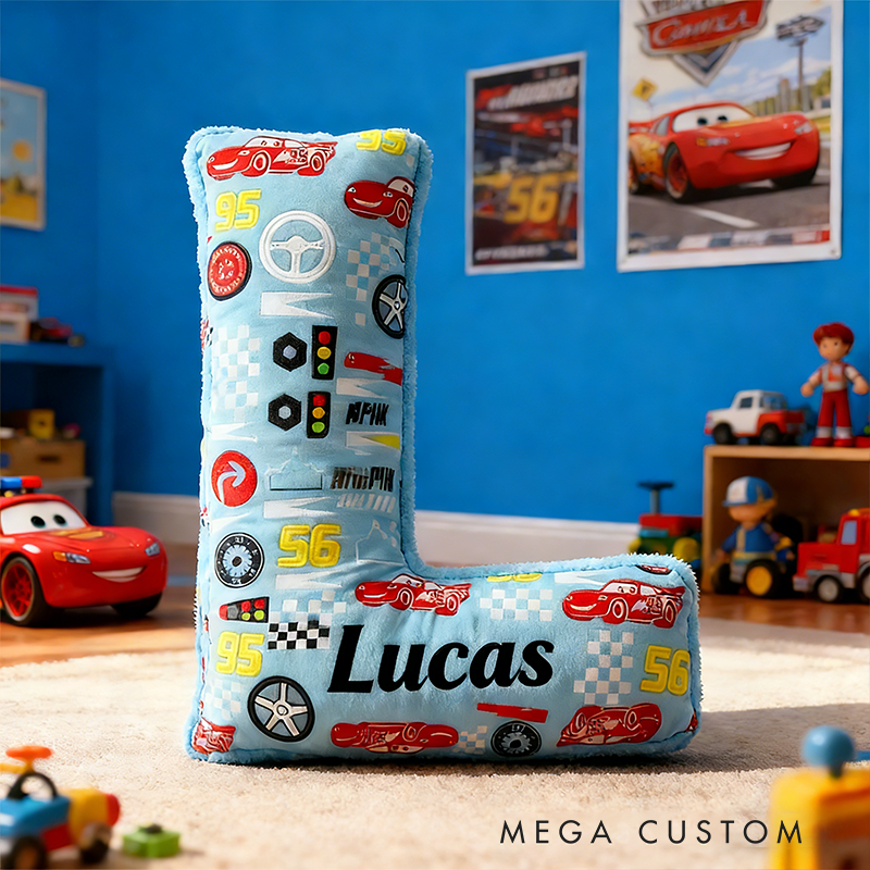Personalized Racing Letter Pillow Custom Name Vehicle Pattern Alphabet Cushion Gift for Racers and Racing Fans