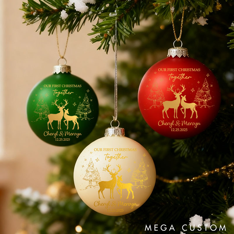 Personalized Couple Reindeer Our First Christmas Together Ball Ornament Custom Newlyweds Name Christmas Ornament Decor Christmas Gift for Him Her