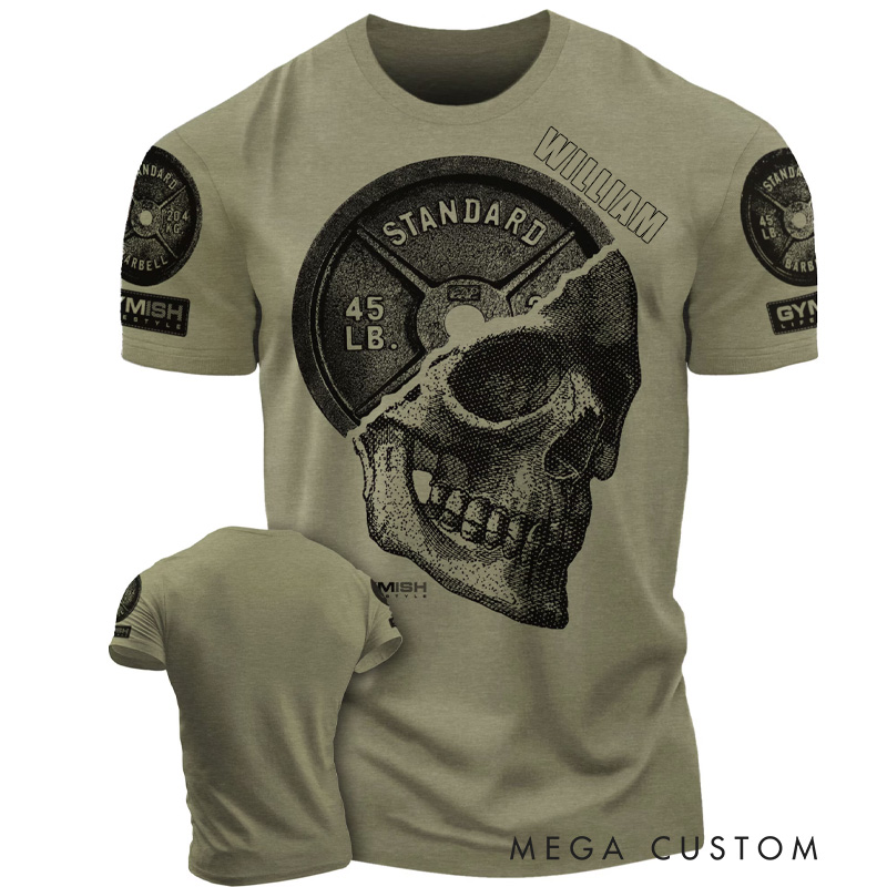 Personalized Strength T-Shirt withSkull Plate Funny Workout Gym T-Shirt for Men for Fitness Enthusiasts Bodybuilders and Gym Lovers