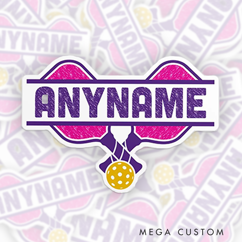 Personalized Pickleball Sticker with Custom Your Name for Laptop, Water Bottle